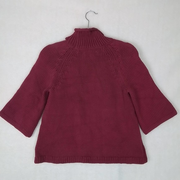 LOFT Chunky‎ Knit Oversized Sweater Size S Fuchsia Cotton Blend 3/4 Sleeve - Picture 2 of 11